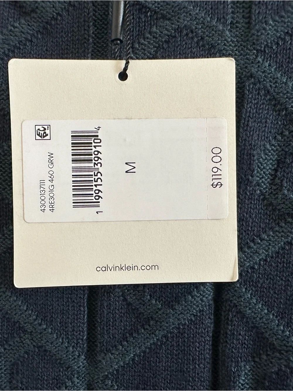 Calvin Klein Blue & Green Logo-Quilted Crewneck Sweater